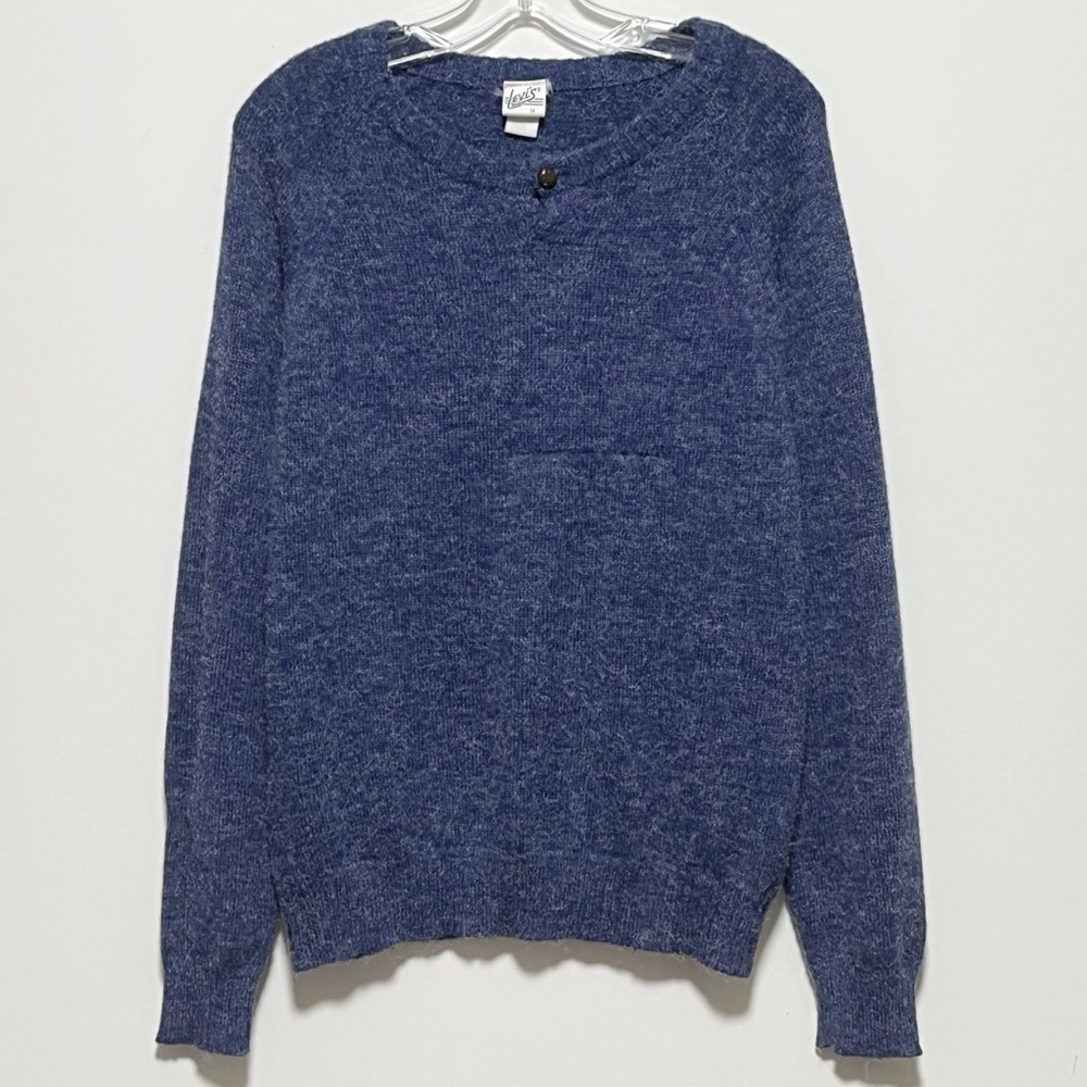 Levi's Vintage soft blue marl heather button neck closure cozy crewneck sweater